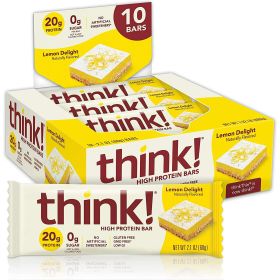 think! High Protein Bars - Lemon Delight, 20g Protein, 0g Sugar, No Artificial Sweeteners, GMO Free, 2.1 oz bar (10 Count)