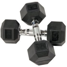 Rubber Encased Hex Dumbbells, 15 lbs Pair, Black