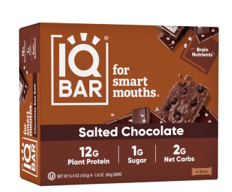 IQBAR Salted Chocolate Protein Bars - Vegan Energy Bars - High Fiber Vegan Snacks - 4 Count Box