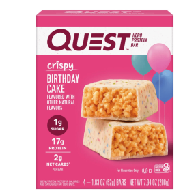 Quest Crispy Hero Protein Bar, Birthday Cake Flavor, Low Sugar, 4 Count