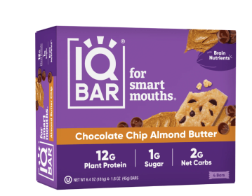 IQBAR Chocolate Chip Almond Butter Protein Bars - Vegan Energy Bars - High-Fiber Vegan Snacks - 4 Count Box