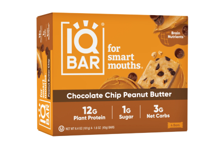 IQBAR Chocolate Chip Peanut Butter Protein Bars - Vegan Energy Bars - High Fiber Vegan Snacks - 4 Count Box