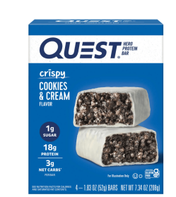Quest Nutrition, Crispy Hero Protein Bars, Low Carb, Gluten Free, Cookies & Cream, 4 Count