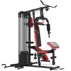 Multi Home Gym Equipment, Workout Station with Sit up Bench, Push up Stand, Dip Station, 99lbs Weights