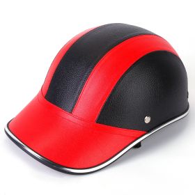 1Pc Safety Bicycle Helmet Adjustable Windproof Bike Helmet Sunshade Baseball Cap Anti-UV Cycling Motorcycle Hat Leather Helmet (Color: Red)