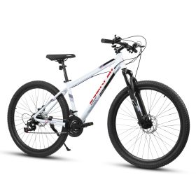 A27366 27 Inch Mountain Bike 21 Speed, Suspension Fork, Aluminum Frame Disc Brake, Mountain Biking For Both Men And Women. (Color: White)