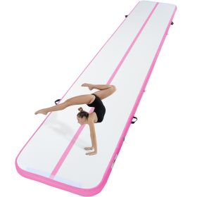 VEVOR Gymnastics Air Mat, 4 inch Thickness Inflatable Gymnastics Tumbling Mat, Tumble Track with Electric Pump (Color: Pink, size: 20 ft x 3.3 ft x 4 in(600 x 100 x 10 cm))