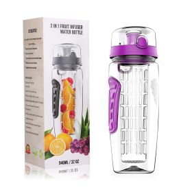 32oz Fruit Infuser Water Bottle with Flip Top Lid - Perfect for Office, Home, Sport, Running, Walking, Hiking (Color: Purple, size: One size)