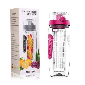 32oz Fruit Infuser Water Bottle with Flip Top Lid - Perfect for Office, Home, Sport, Running, Walking, Hiking (Color: Pink, size: One size)